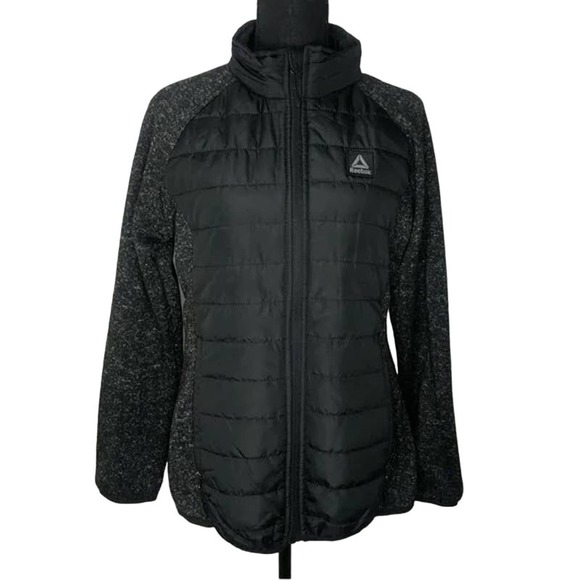 Reebok Black & Black Heather Fleece Women’s Puffer Jacket - Size Medium * wom106 - Picture 3 of 11